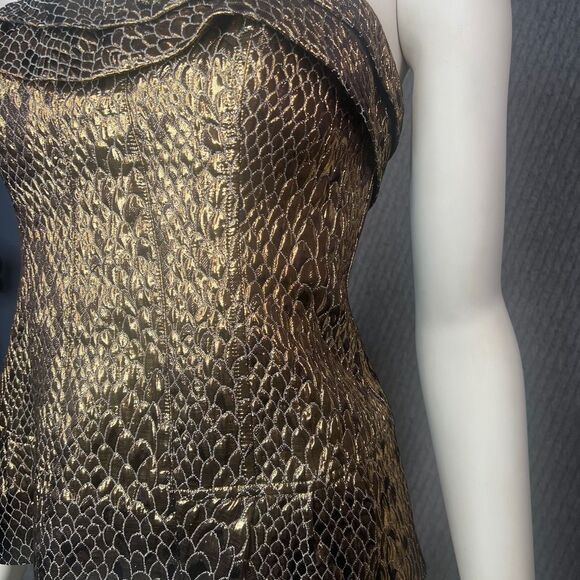 Glam Gold Corset Top Animal Print Shiny Gladiator Womens 4 Sexy Classy Bombshell - Picture 5 of 10